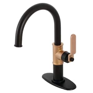 Whitaker Single-Handle Single-Hole Bathroom Faucet with Push Pop-Up and Deck Plate in Matte Black/Rose Gold