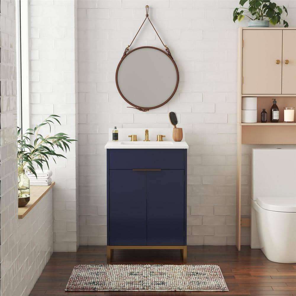 Navy Blue and Gold 24" Freestanding Bathroom Vanity