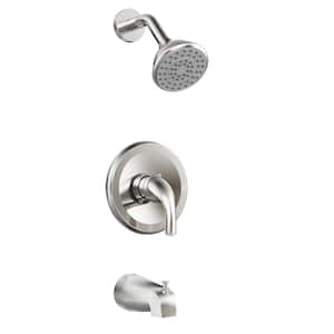 1-Handle 1-Spray Round Tub and Shower Faucet 2.5 GPM 4 in. Wall Mounted Shower Head in Brushed Nickel (Valve Included)
