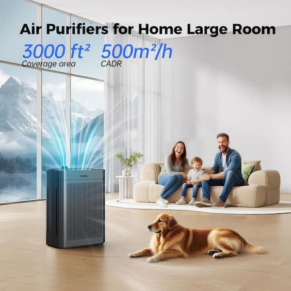 Air Purifiers for Home Large Room Up to 3000 sq. ft. with Washable Filters, H13 HEPA, Dual-Sided Air Intake, Black