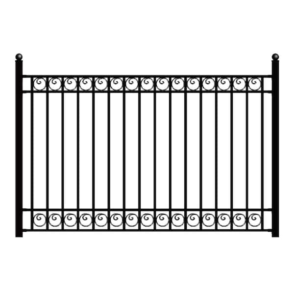 ALEKO Dublin Style 5 ft. x 8 ft. Black Iron Fence Panel FENCEDUBHD