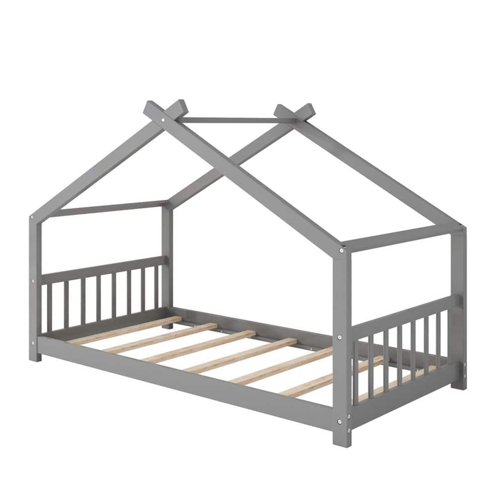 Z-joyee 41.2 in. Gray Twin Wood Kids Platform Bed LYZY8 - The Home Depot