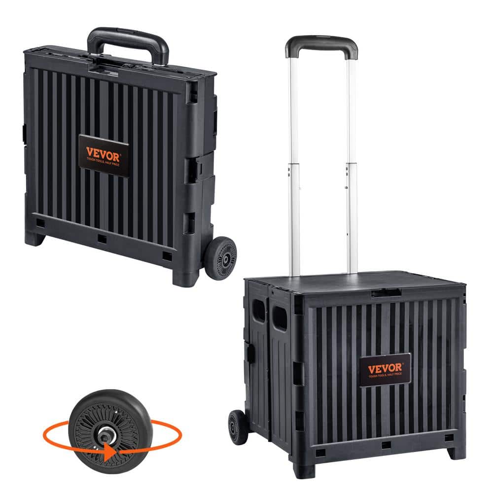 Black Polypropylene Folding Portable Rolling Handcart with Telescoping Handle