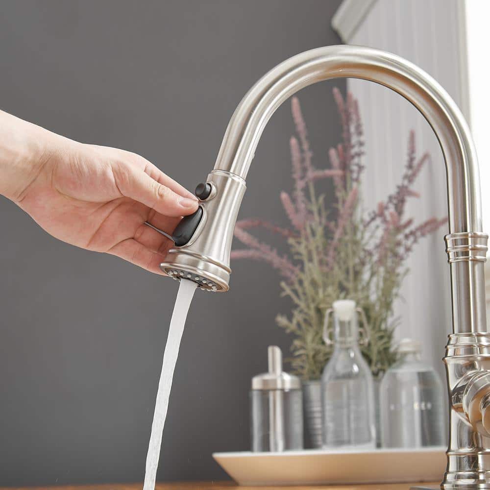 Brushed Nickel Single Handle Pull-Down Kitchen Faucet with Spray