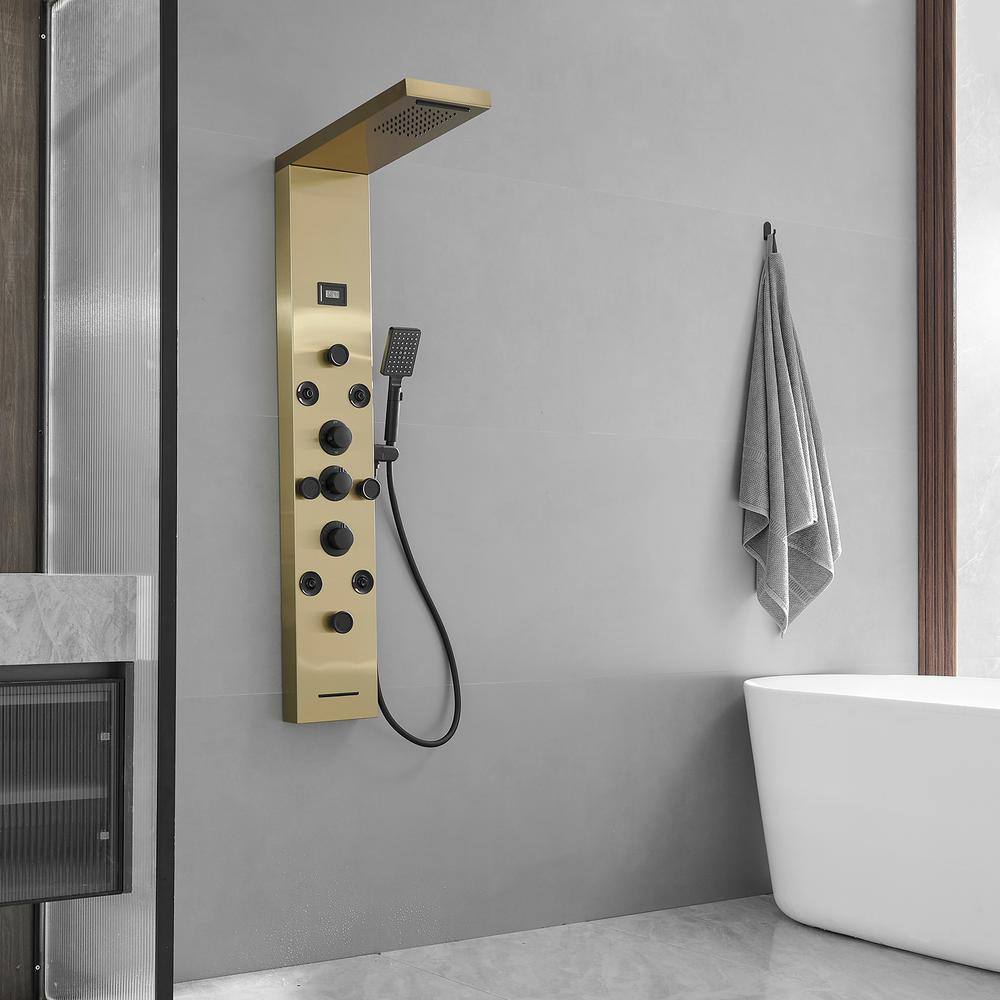 Gold and Black Brass Shower Panel System with Rainfall Shower Head