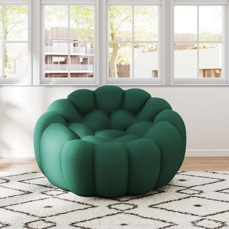 Magic Home 49 in. Bubble Couch Armless Mesh Fabric Bean Bag Floor Couch Lounge Chair Modern Curved Sofa in Green, No Assembly