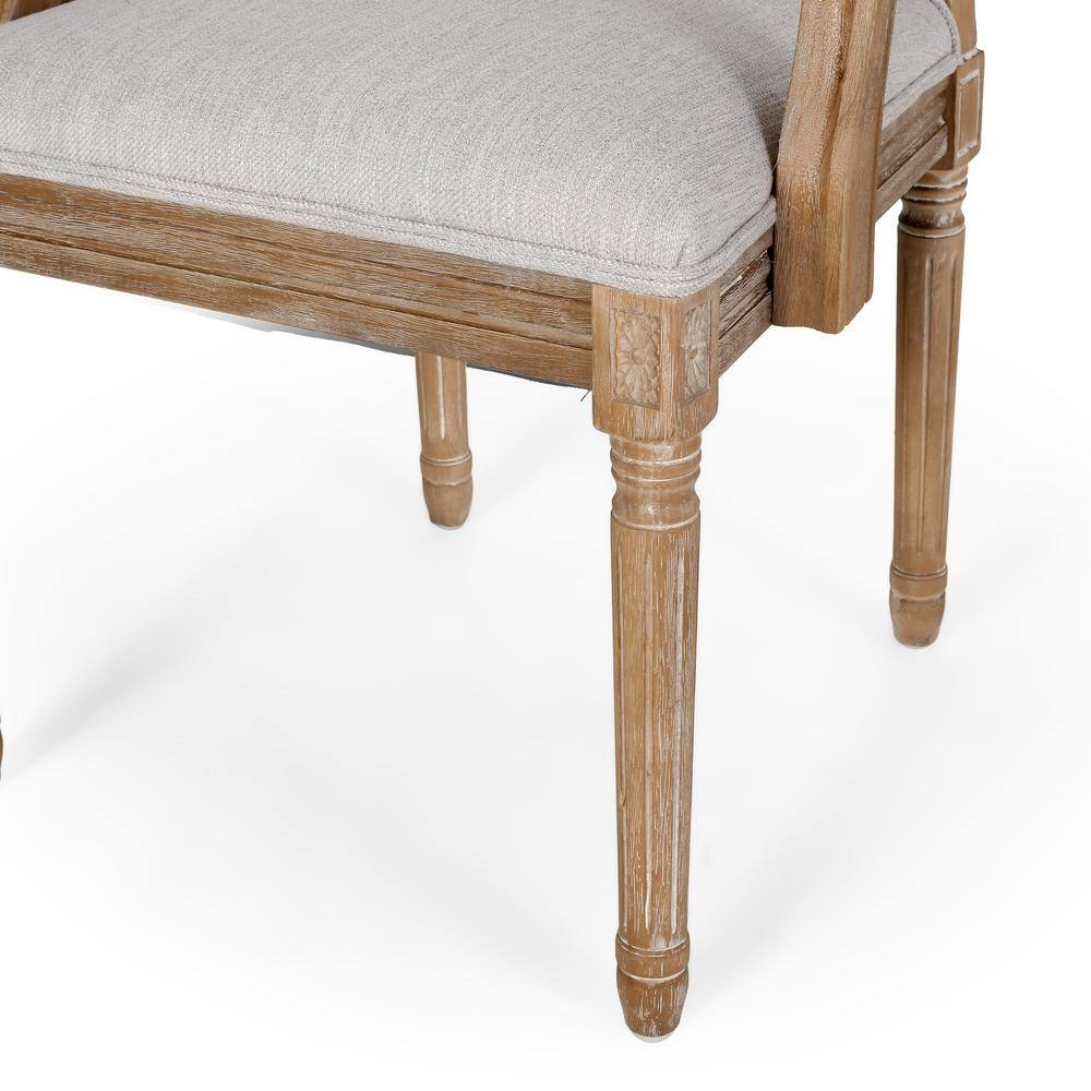 Light Gray Upholstered Wood and Cane Arm Chair Set