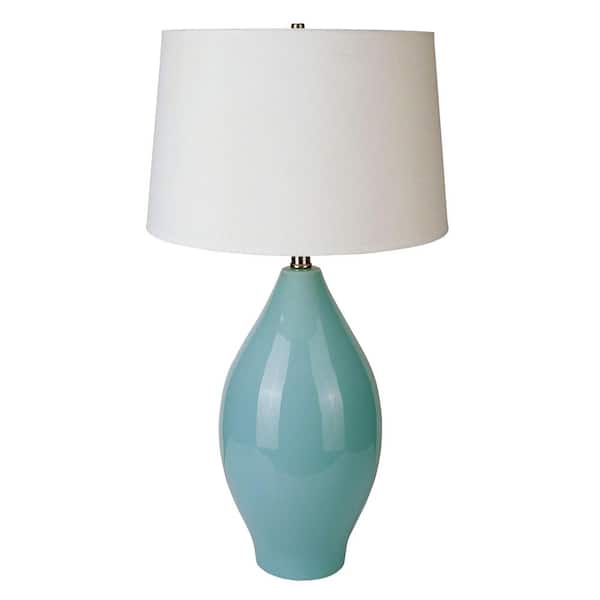 ORE International 28 in. Teal Ceramic Urn Table Lamp