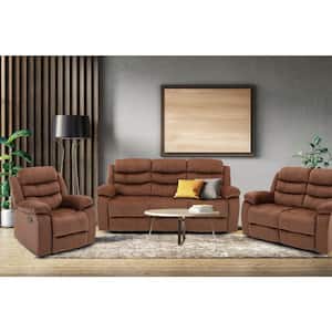 167 in. Slope Arm 3-Piece 6-Seater Reclining Sofa Set in Brown