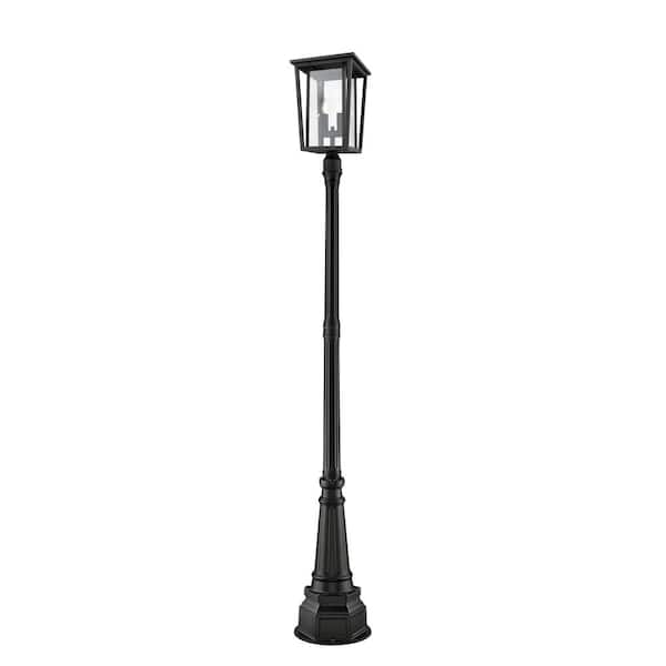 Unbranded Seoul 2-Light Black 101.5 in. Aluminum Hardwired Outdoor Weather Resistant Post Light Set with No Bulb Included