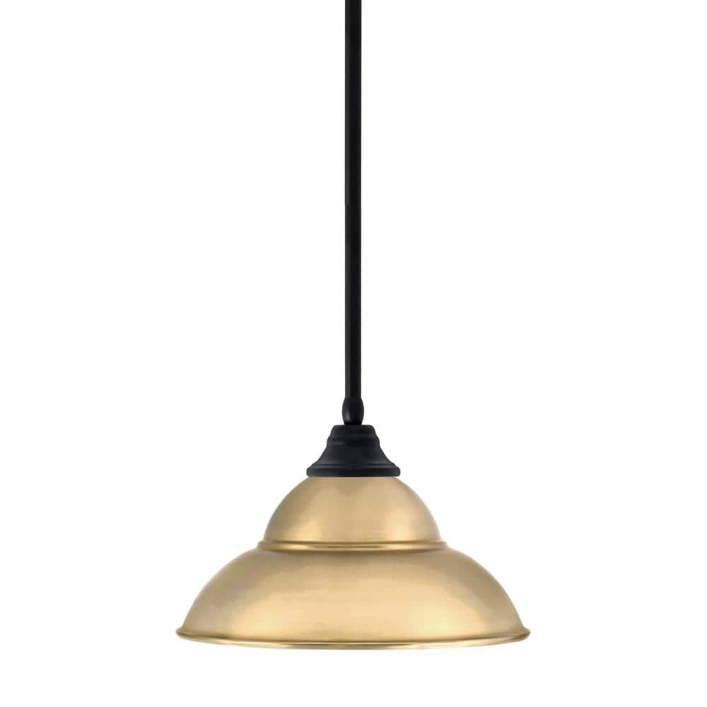 Sparta 100-Watt 1 Light Matte Black Shaded Pendant Light with 13 in. New Ag