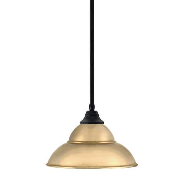 Unbranded Sparta 100-Watt 1 Light Matte Black Shaded Pendant Light with 13 in. New Age Brass Metal Shade, No Bulb Included