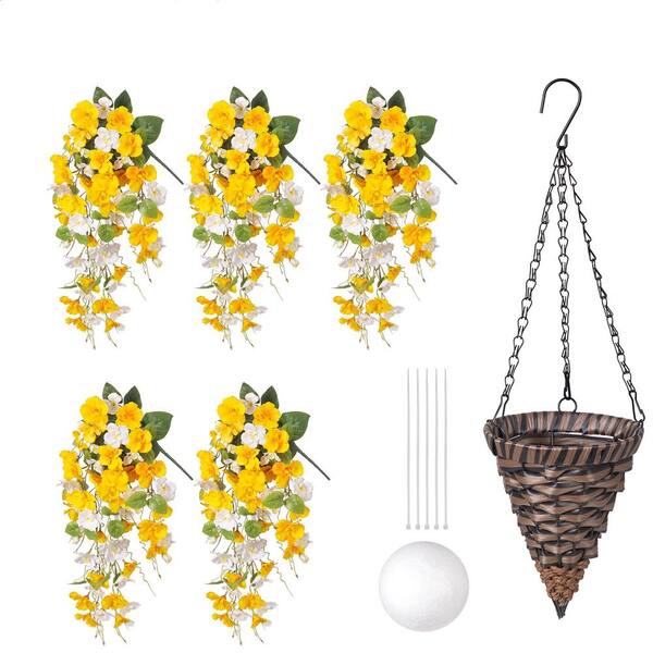 21.6 in. Yellow Artificial Hibiscus Flowers with Basket for