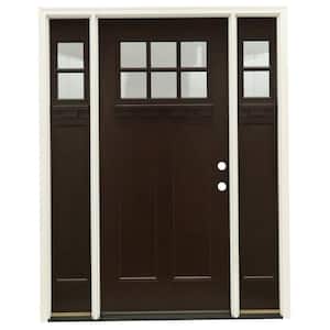 63.5 in.x81.625 in. 6 Lt Clear Craftsman Stained Chestnut Mahogany Left-Hand Fiberglass Prehung Front Door w/Sidelites