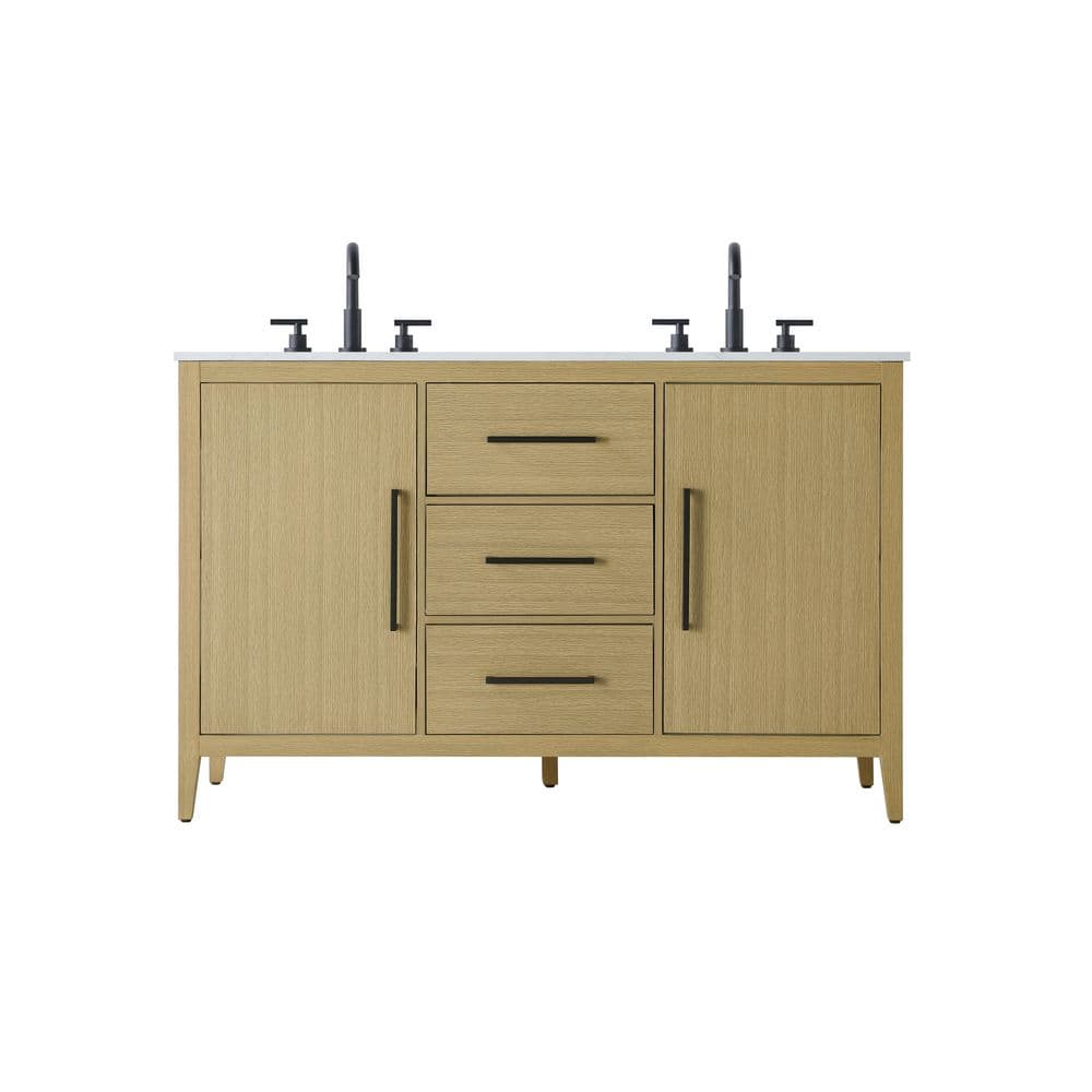 54 in. Double Sink Honey Brown Bath Vanity with White Engineered Marble Top price history on PriceWatchPro