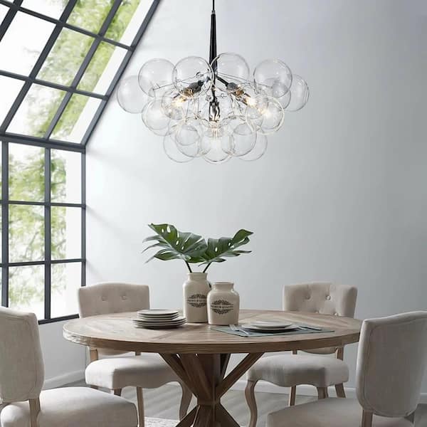 HUOKU Alma 6-Light 24.8 in.W Silver and Black Cluster Bubble