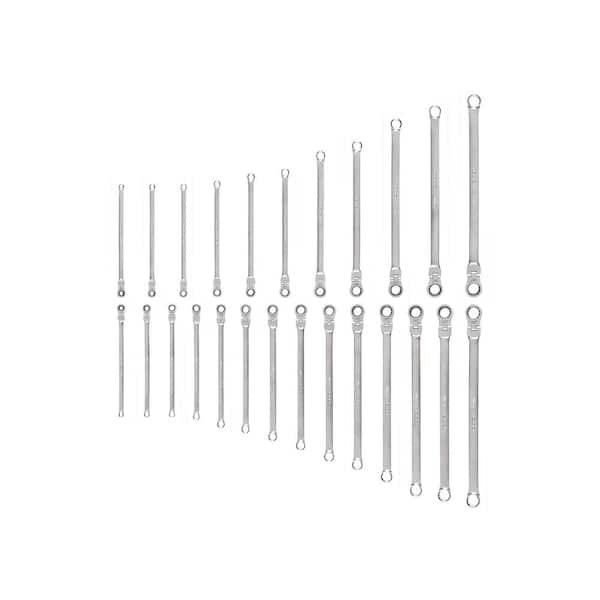 Long Fixed/Flex Head 12-Point Ratcheting Box End Wrench Set, 25-Piece (1/4-3/4 in. 6-19 mm)