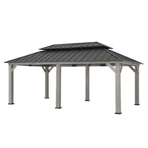 12 ft. x 20 ft. Wood Gazebo Outdoor Patio Cedar Framed Gazebo with 2-Tier Metal Roof, Matte Black