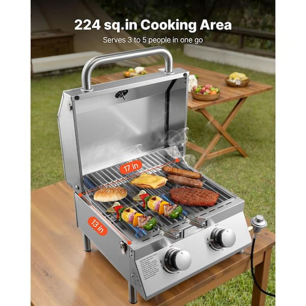 SKYSHALO Tabletop Gas Grill, 2-Burner Portable Propane and Natural