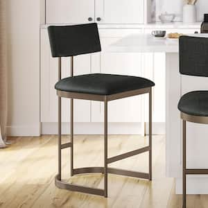 Lucio 30 in. H Black Polyester/Bronze Metal Back Bar Stool