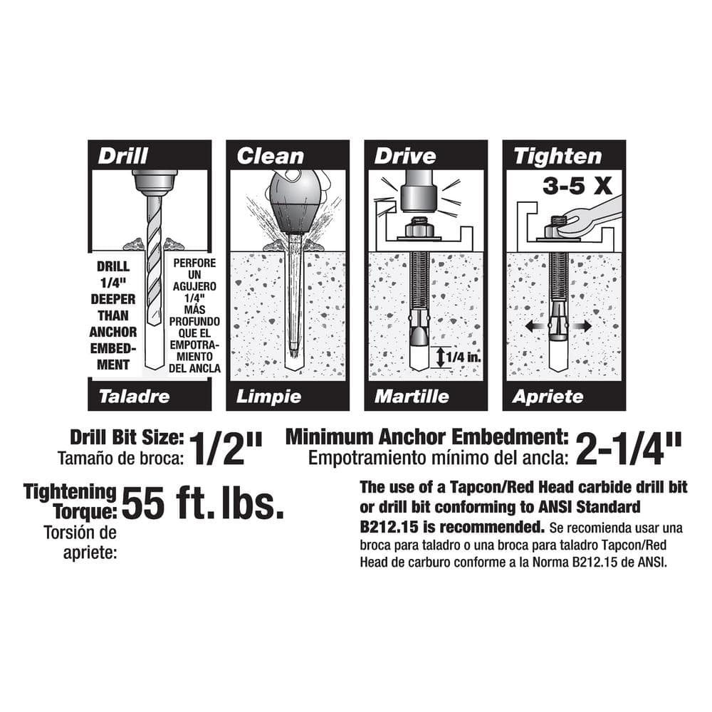 Heavy-Duty Steel Wedge Anchors for Concrete, Pack of 10