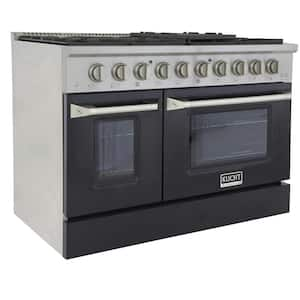 Pro-Style 48 in. 6.7 cu. ft. Double Oven Natural Gas Range with 8 Burners in Stainless Steel and Black Oven Doors