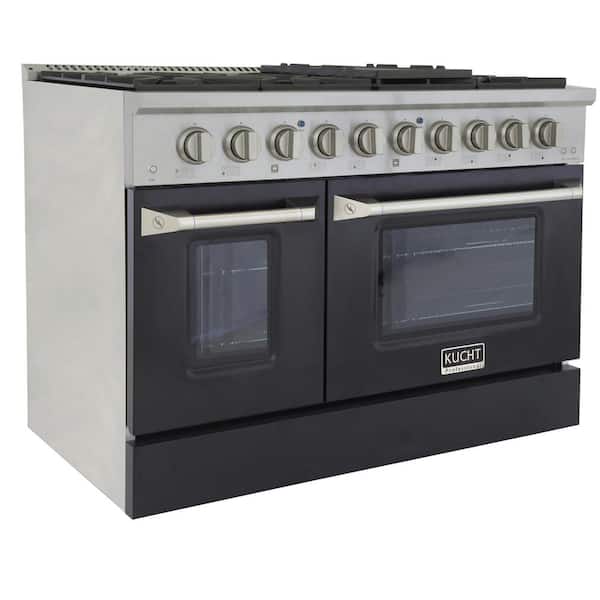 Pro-Style 48 in. 6.7 cu. ft. Double Oven Liquid Propane Range with 8 Burners in Stainless Steel and Black Oven Doors