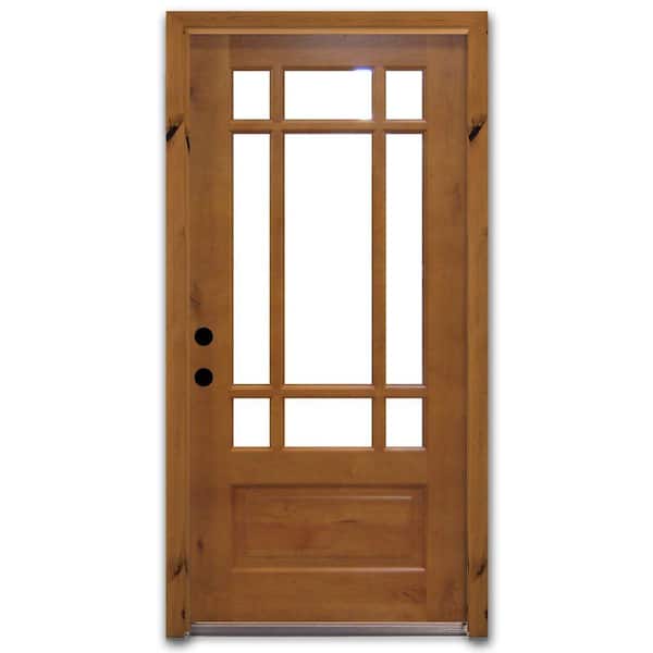 Steves & Sons Craftsman 9 Lite Stained Knotty Alder Wood Prehung Front Door-DISCONTINUED