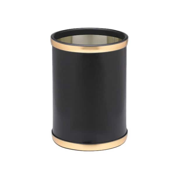 Kraftware Sophisticates 10 in. Black with Brushed Gold Round Trash Can