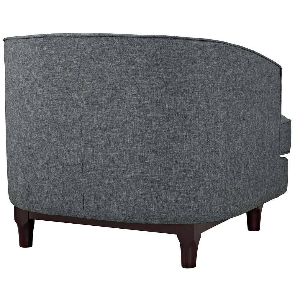 Coastal Gray Barrel Accent Chair with Walnut Wood Legs