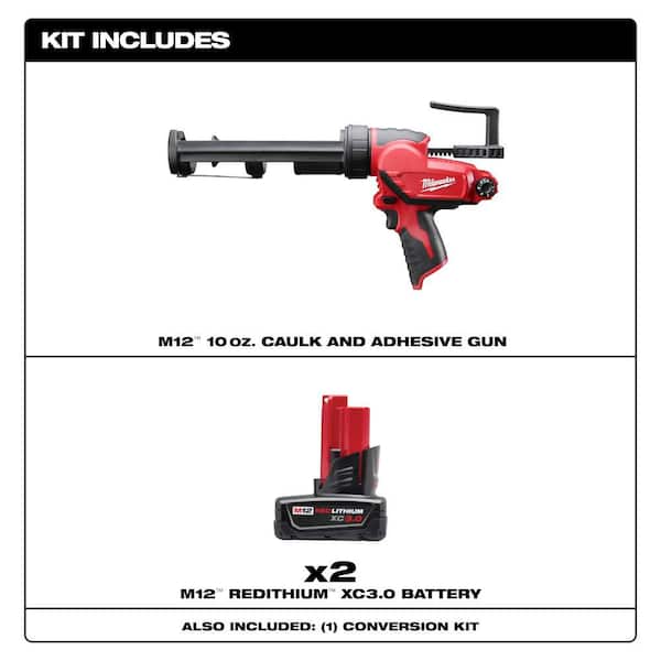 M12 12V Lithium-Ion Cordless 10 oz. Adhesive and Caulk Gun with 3.0 Ah Battery Pack (2-Pack)
