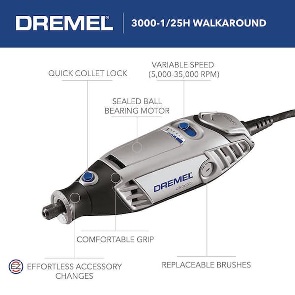 Dremel 3000 Series 1.2 Amp Variable Speed Corded Rotary Tool Kit with EZ  Lock Sanding & Grinding Rotary Accessory Kit(18-Piece) 3000125H+EZ727 - The  Home Depot