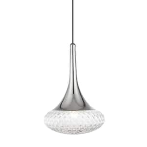 Bella 1-Light Polished Nickel 17.5 in. H Pendant with Clear Glass