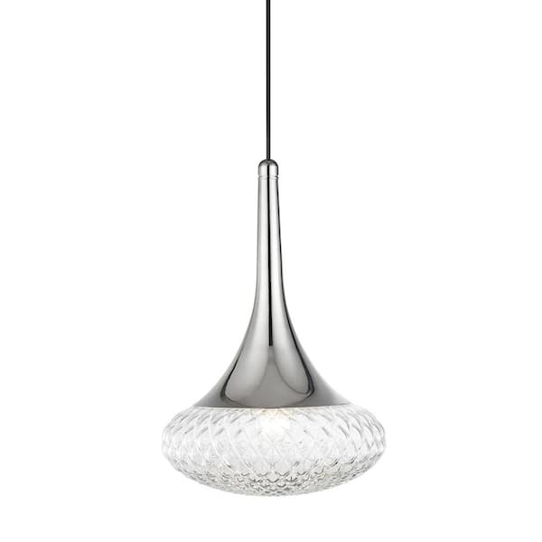 MITZI HUDSON VALLEY LIGHTING Bella 1-Light Polished Nickel 17.5 in. H Pendant with Clear Glass