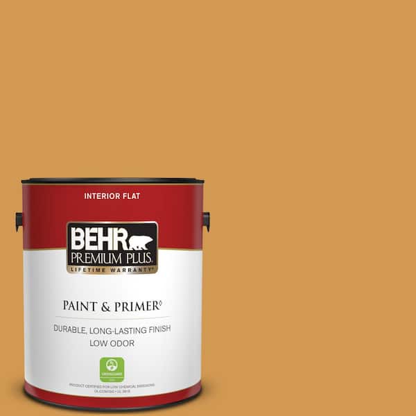 BEHR PREMIUM PLUS 1 gal. #PPU6-02 Saffron Strands Flat Low Odor Interior Paint & Primer