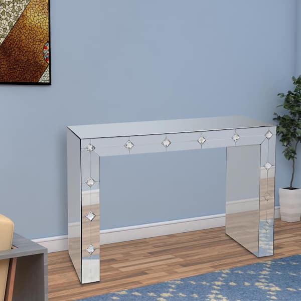 Benjara 48 in. Silver Rectangle Mirrored Console Table