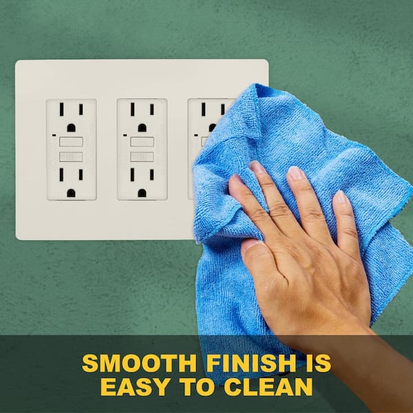 3-Gang Decorator Screwless Wall Plate, GFCI Outlet/Rocker Switch Cover, Three Gang, Light Almond, 4-Pack