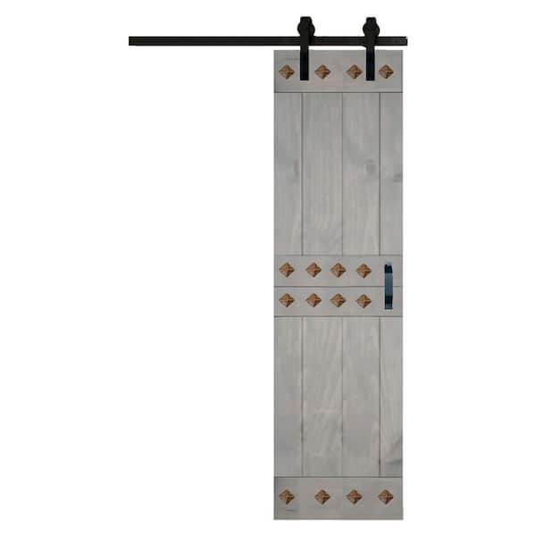 ISLIFE Mid-Century Style 24 in. x 84 in. French Gray Solid Wood Sliding Barn Door with Hardware Kit - Assembly Needed