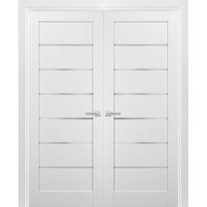 4117 56 in. x 80 in. Universal Frosted Glass Solid MDF White Finished Pine Wood Double Prehung French Door with Hardware