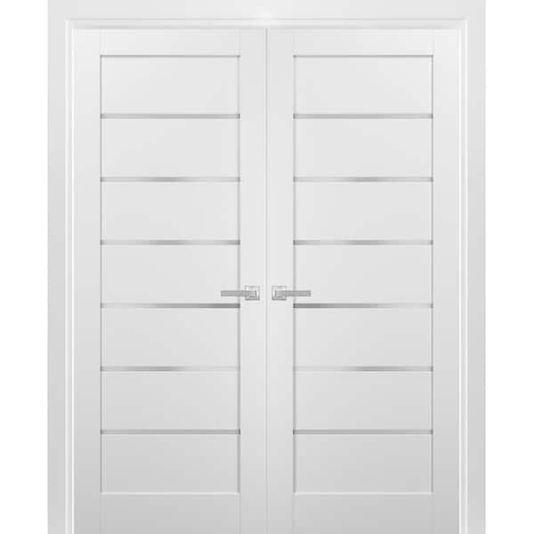 36 in. x 84 in. Single Panel White Finished Pine Wood Sliding Door with Hardware