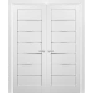 56 in. x 84 in. Single Panel White Finished Pine Wood Sliding Door with Hardware