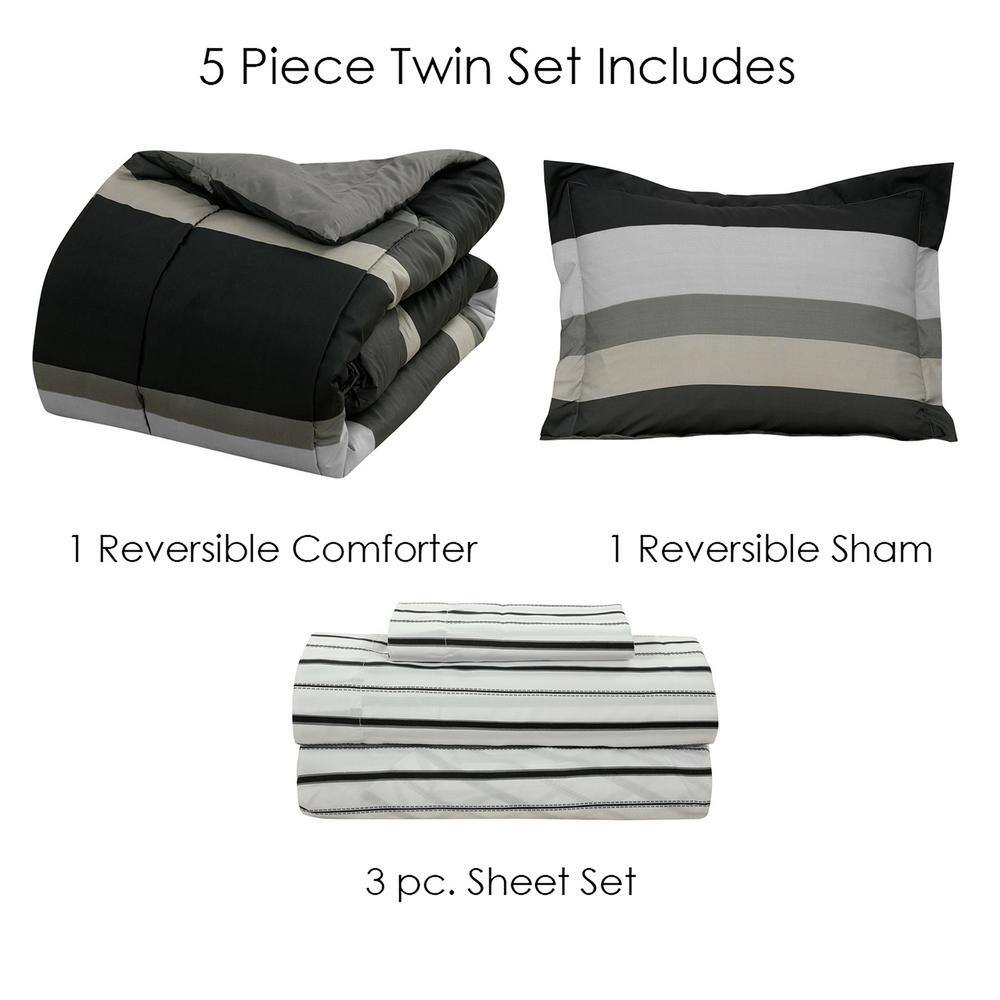 Gray Twin Reversible Microfiber Bed in a Bag Set
