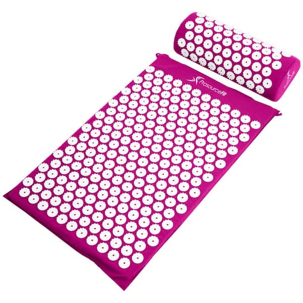 PROSOURCEFIT Purple 25 in. x 15.75 in. Acupressure Mat and Pillow Set for Back/Neck Pain Relief and Muscle Relaxation (2.73 sq. ft.)