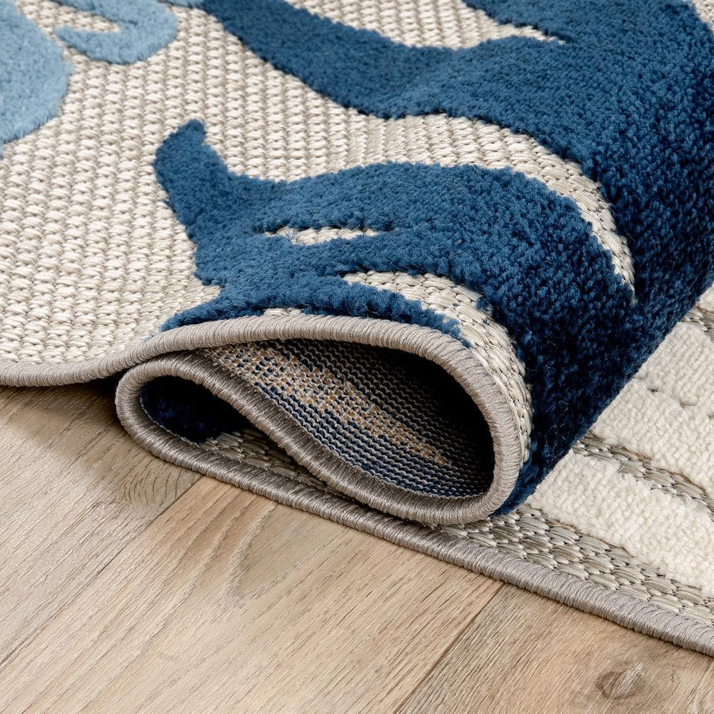 Navy Tropical Floral Reversible Indoor/Outdoor Runner Rug 2'x7'