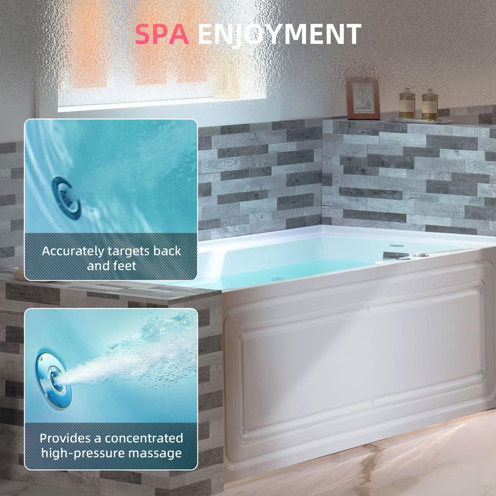 60'' White Acrylic Freestanding Heated Whirlpool Bathtub