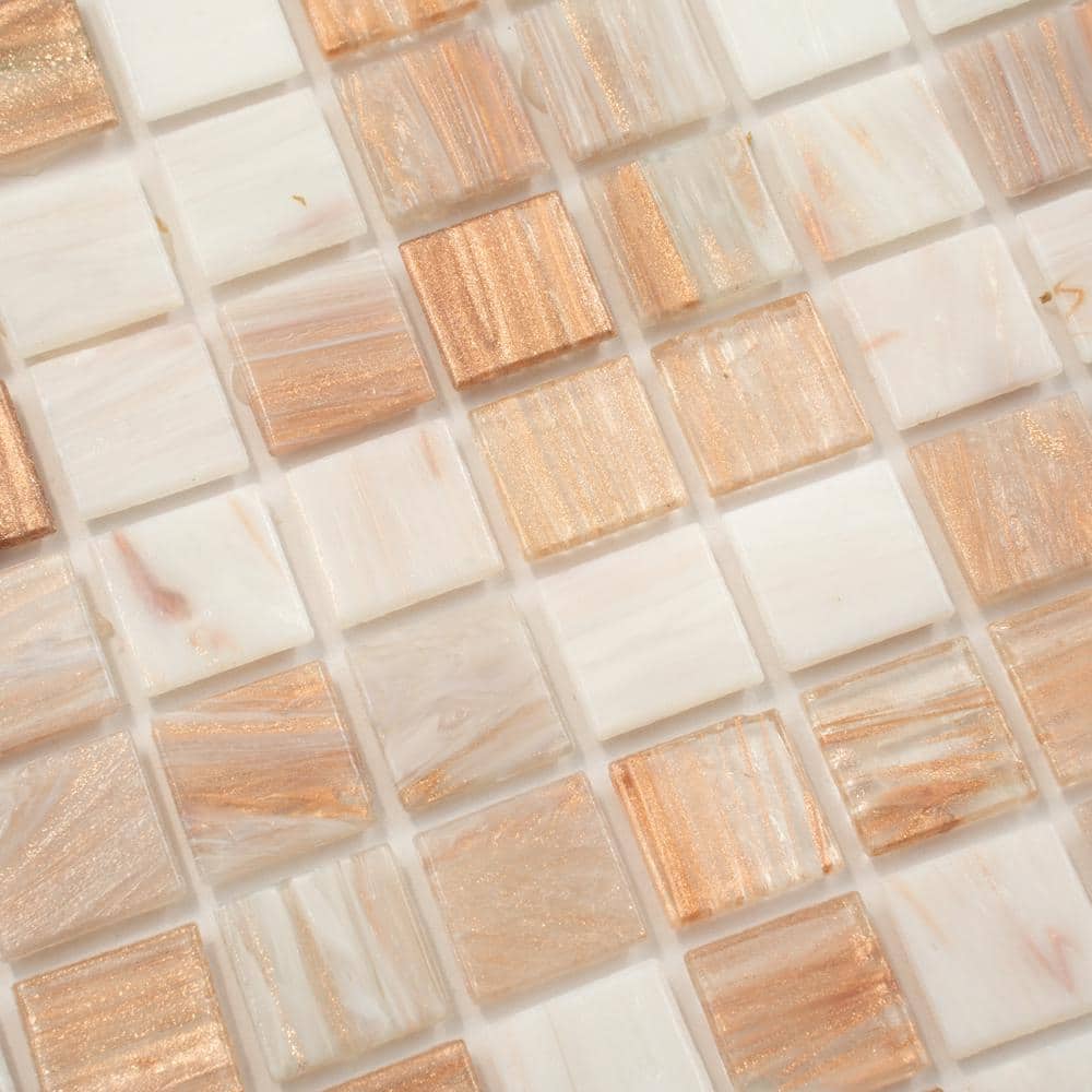 Glossy Beige and White Iridescent Glass Mosaic Tile