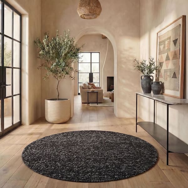 Natura 6 ft. x 6 ft. Black/Gray Textured Solid Round Area Rug