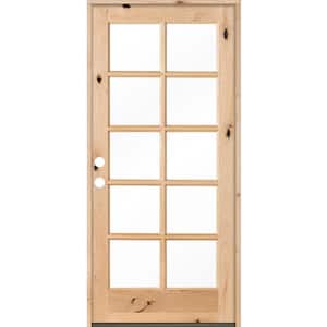 36 in. x 80 in. Classic French Alder 10-Lite Clear Low-E Right-Hand Inswing Unfinished Wood Exterior Prehung Front Door