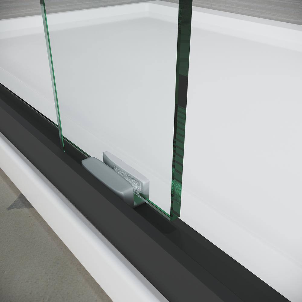 Matte Black Double Sliding Frameless Tub Door with Clear Tempered Glass