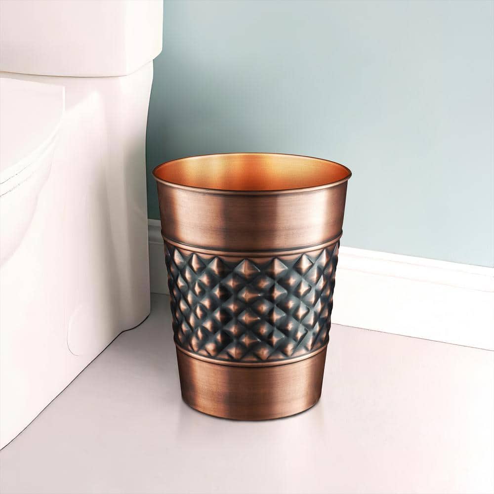 Copper and Black Geometric Embossed Metal Bathroom Trash Can